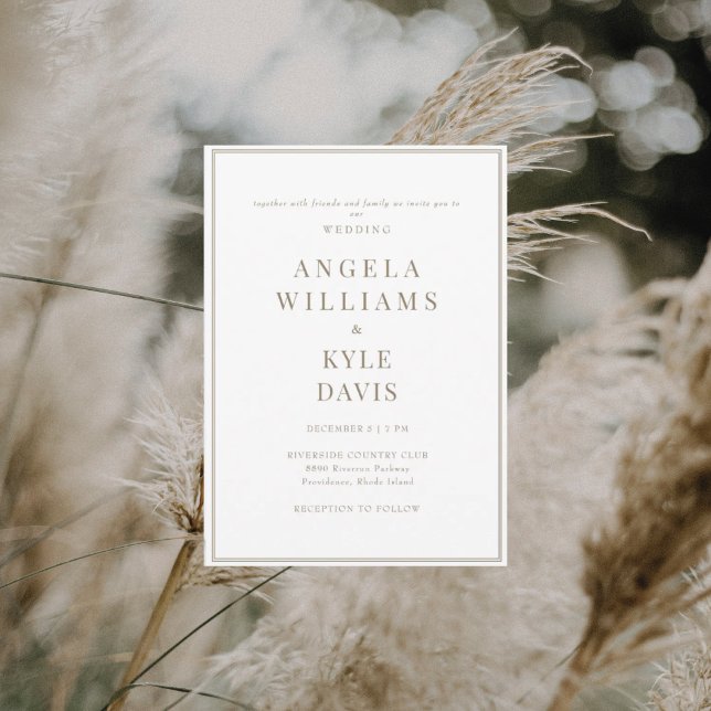 Modern Vit och Guld Text nr Föräldrar Bröllop Inbjudningar (Skapare uppladdad)