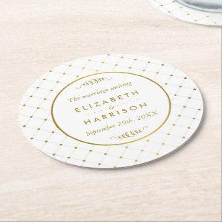 Modern vit och guldfjälleffekt Bröllop Underlägg Papper Rund