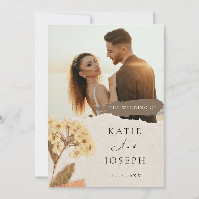 Modern Vit Och Kräm Elegant Boho Foto Bröllop Inbjudningar (Framsida)