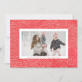 Modern Vit och röd doodle-fotfoto i Ram Julkort