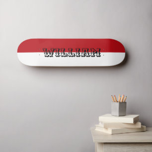 modern vit och röd personlig namn mini skateboard bräda 18,5 cm
