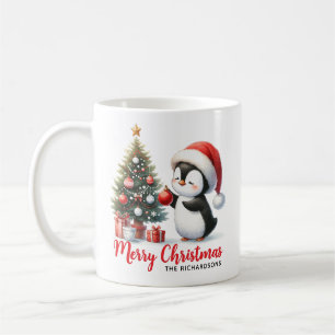 Modern vit och röd Roligt Penguin God jul Kaffemugg