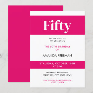 Modern vit och Rosa Typografi 50:e födelsedagen Inbjudningar