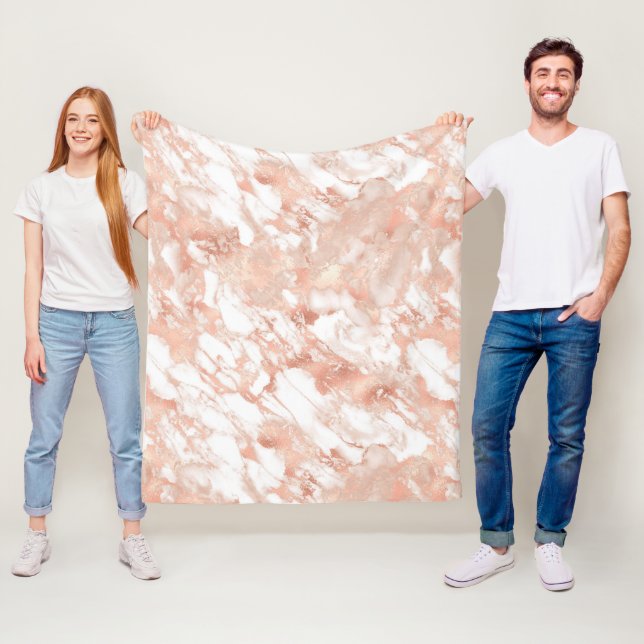 Modern vit och roséguld marmor mönster fleecefilt (På plats)