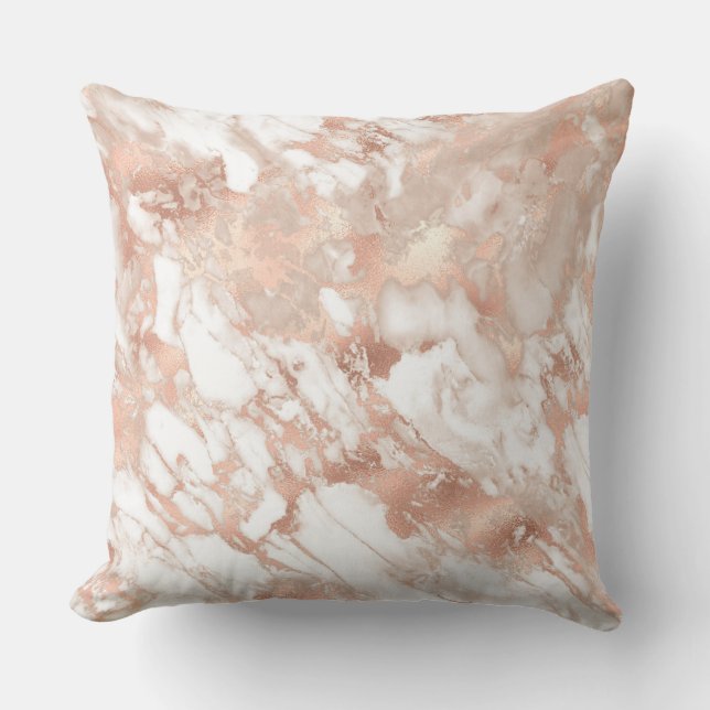 Modern vit och roséguld marmormönster kudde (Framsida)
