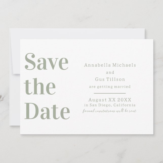 Modern vit och salvia grön stor typsnitt spara datumet (Framsida)