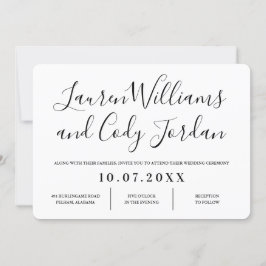 Modern vit och svart bröllopsinbjudan för skript inbjudningar