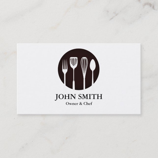 Modern vit och svart Catering, Restaurang, Kock Visitkort (Framsida)