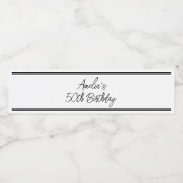 Modern vit och svart Födelsedagsfest Vattenflaskor Etikett