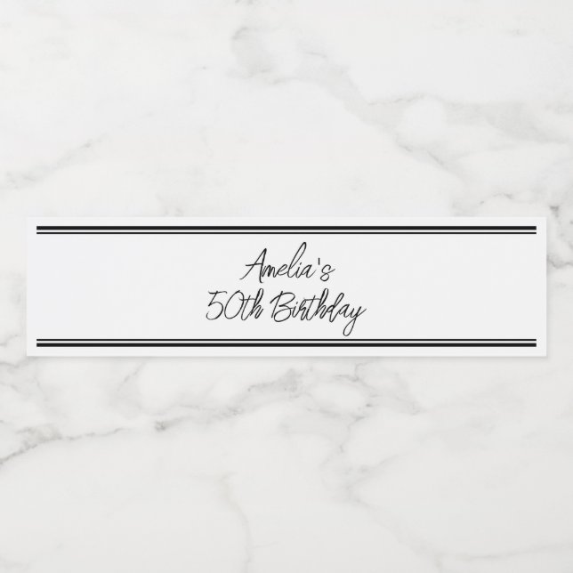 Modern vit och svart Födelsedagsfest Vattenflaskor Etikett (Singel etikett)