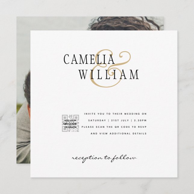 Modern Vit- och Svart FOTO-inbjudan QR (Fram/baksida)