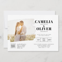 Modern Vit- och Svart FOTO-inbjudan QR Inbjudningar