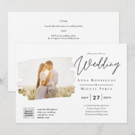 Modern Vit- och Svart FOTO-inbjudan QR Inbjudningar