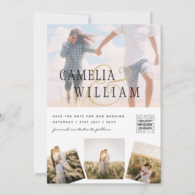 Modern Vit- och Svart FOTO-inbjudan QR Inbjudningar (Framsida)