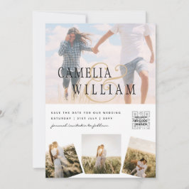 Modern Vit- och Svart FOTO-inbjudan QR Inbjudningar