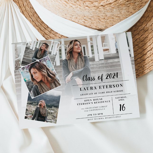 Modern vit och svart minimalistisk bild studenten inbjudningar (Modern white and black minimalist photo graduation invitation)