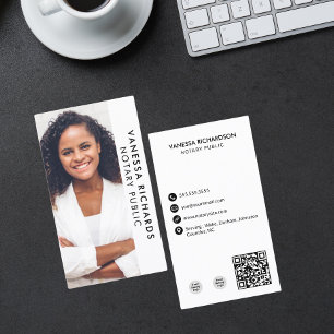Modern vit och svart notarius Lodrät Foto QR-kod Visitkort