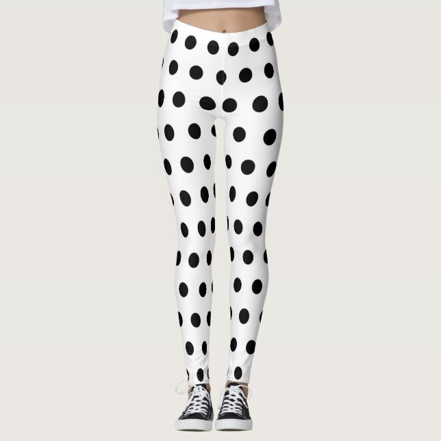 Modern vit och svart polka dotsfläckmönster leggings (Framsida)