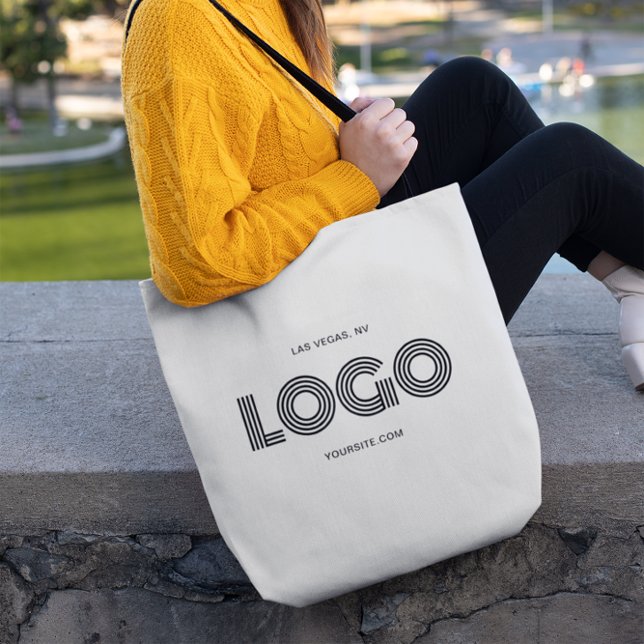 Modern vit och svart rektangulär Logotyp Tygkasse (Modern White and Black Rectangular Logo Tote Bag)