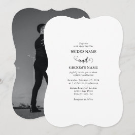 Modern vit och svart skript, par foto Bröllop Inbjudningar