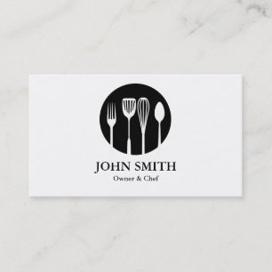 Modern vit- och svartcatering, restaurang, kock visitkort