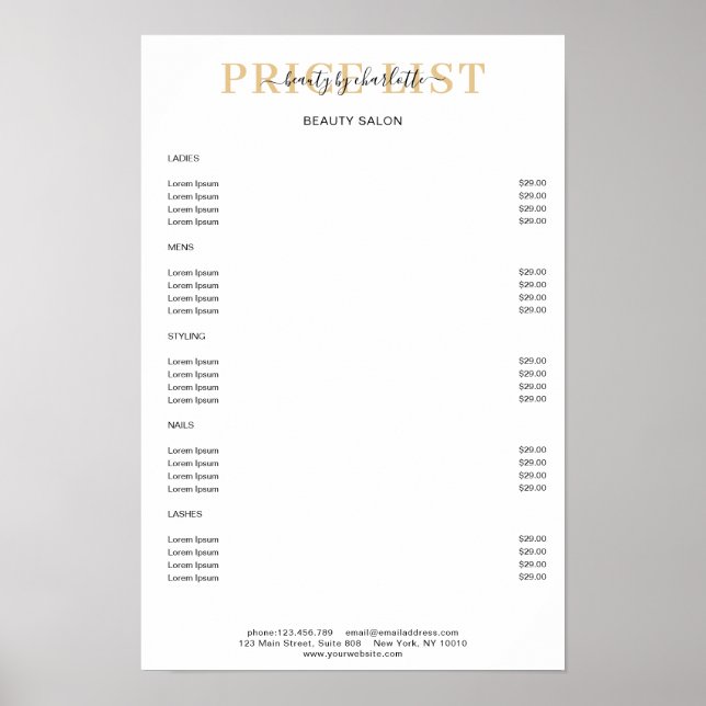 Modern vit prislistaaffisch poster (Framsidan)
