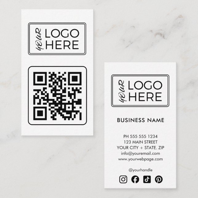 Modern vit QR-kod logotyp för sociala medier Visitkort (Fram/baksida)