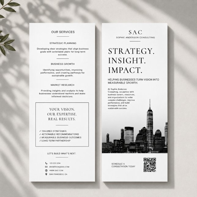 Modern Vit QR-kod Professionell Konsult Reklamkort (Modern White QR Code Professional Consultant Rack Card)