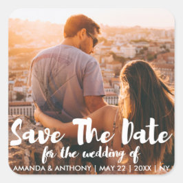 Modern vit räcker skriftlig bokstäverfotografi fyrkantigt klistermärke