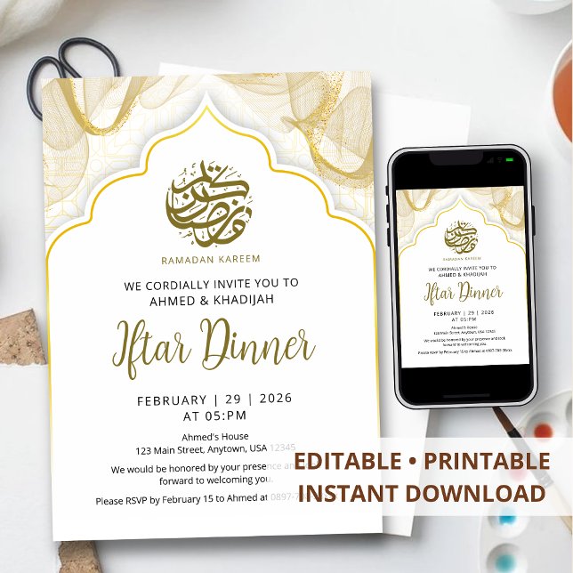 Modern vit Ramadan Iftar middagsinbjudan Inbjudningar (Skapare uppladdad)