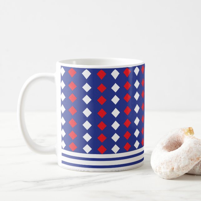 Modern vit röd diamandrand kaffemugg (Med munk)