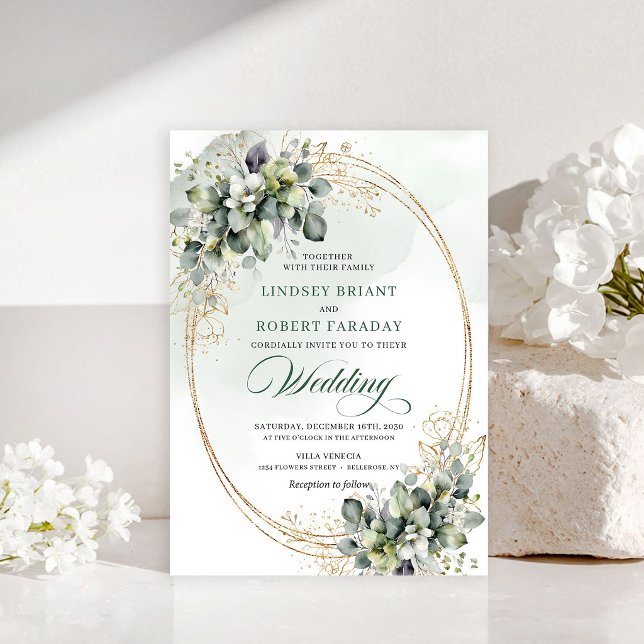 Modern vit ros blad bröllopsinbjudan inbjudningar (Modern white rose foliage wedding invitation)