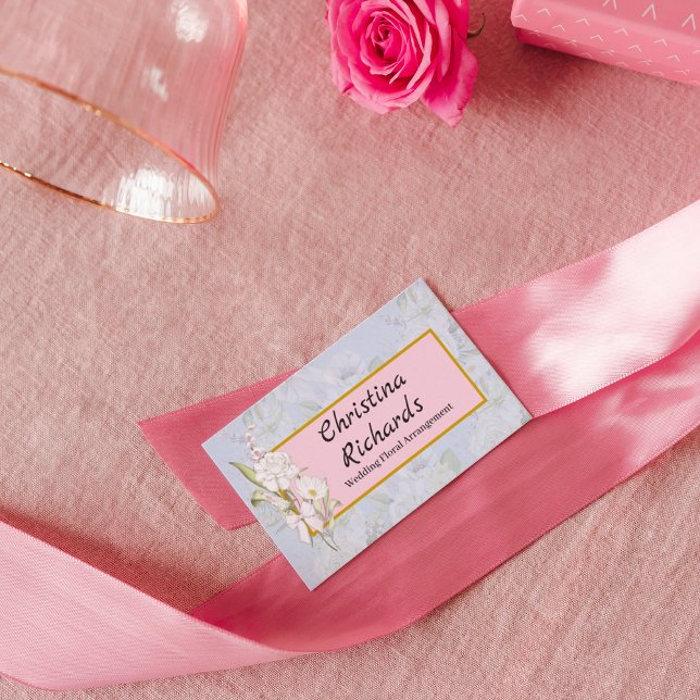 Modern Vit ros Blue Blommigt Logotyp Visitkort (Skapare uppladdad)