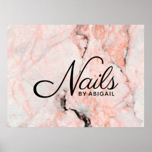 Modern Vit ros Guld Marble Nagel efter "Namn" Poster