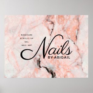 Modern Vit ros Marble Guld Nagel efter "Namn" Poster