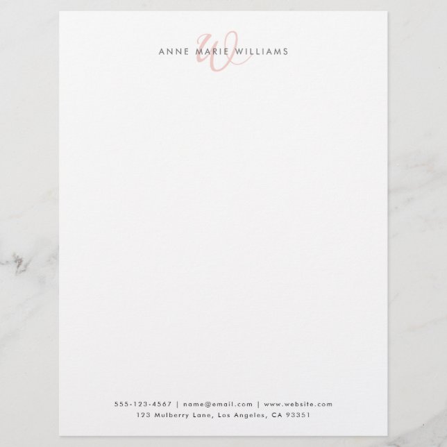 Modern Vit Rosa Blush Skrift Monogram Brevhuvud (Framsida)