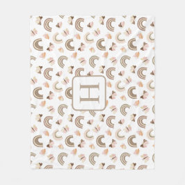 Modern vit & rosa fjärilar regnbåge monogram fleecefilt