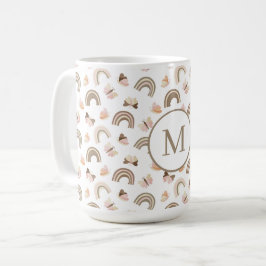 Modern vit & rosa fjärilar regnbågsmönster  kaffemugg
