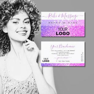 Modern Vit Rosa Lila Gnistra Glitter med Logotyp Visitkort