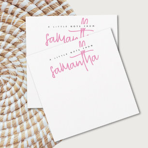 Modern vit rosa skrivstil namn anteckningskort