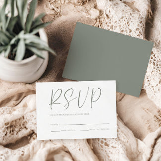 Modern Vit & Sage Grönt Bröllop OSA Kort