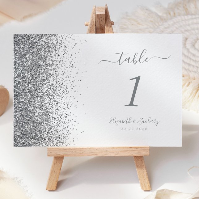 Modern vit silver glitterkant bröllop bordsnummer (Skapare uppladdad)