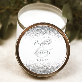 Modern vit silver glitterkant bröllop runt klistermärke