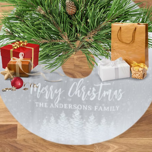 Modern Vit Snowy Träd Metallic Silver jul Julgransmatta Borstad Polyester (Skapare uppladdad)