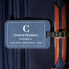 Modern vit stil på blå Denim-skrift Bagagebricka