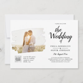 Modern Vit & Svart FOTO Bröllopsinbjudan QR Inbjudningar