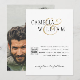 Modern Vit & Svart FOTO Bröllopsinbjudan QR Inbjudningar