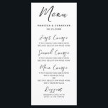 Modern vit svart hand, skript Bröllop Meny<br><div class="desc">Den här moderna personligt bröllp-menyn har en handskriven svart calligrafskript som är skriven på en vit bakgrund. Anpassa till datum för namn och bröllop samt dina val av måltid. Bästa önskemål för bröllop och giftermål! Designad av Susan Coffey.</div>