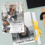 Modern vit svart minimalistisk bild studenten inbjudningar<br><div class="desc">Modern vit och svart minimalistisk bild studenten med trendig-skriptkalligrafi,  lägg till fem av dina fem favoritfoton i en rutnätskoppling stil. Porträtt layout</div>