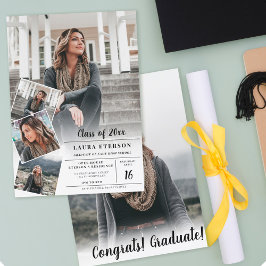 Modern vit svart minimalistisk bild studenten inbjudningar